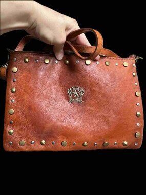 Beautiful Vintage Pratesi Leather Crossbody Clutch Bag Studs CognacBrown Italy